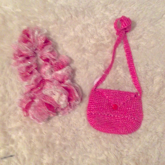 Barbie Y2K bright pink purse mini shoulder bag and ruffled scarf set barbiecore - Picture 2 of 3